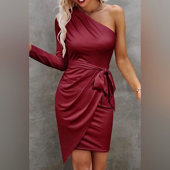 Prettygarden Wine Red One Sleeve Cocktail Dress XL - Picture 2 of 4